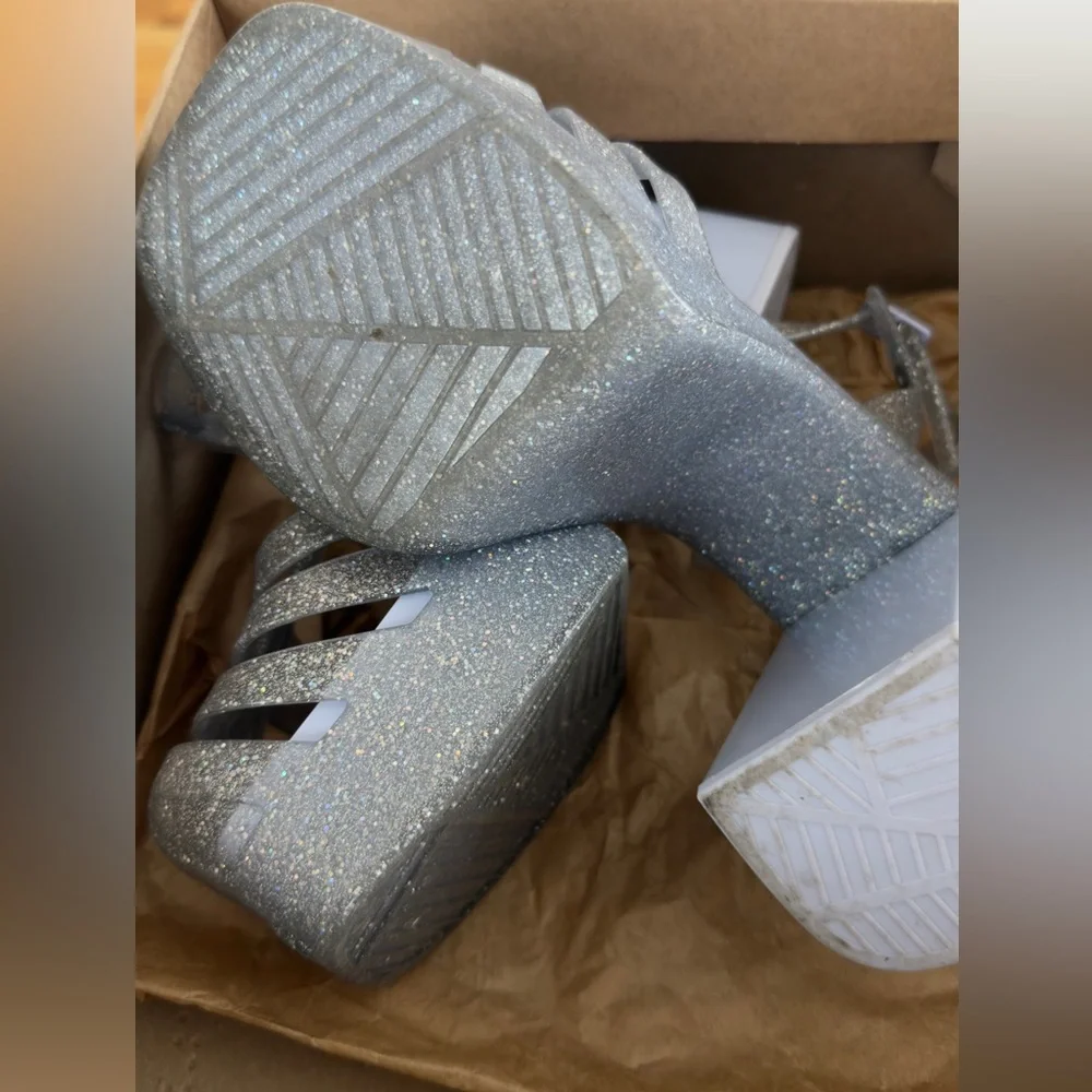 Melissa Party Glitter Clear Jelly Heels Size 6 Silver Sparkle Sandals - Picture 5 of 5